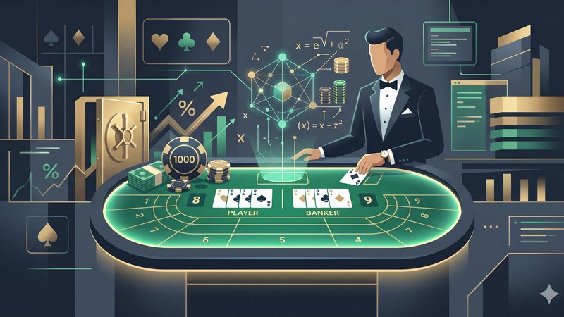 Современная иллюстрация с элементами баккары и математическими формулами для статьи о бонусах хайроллеров